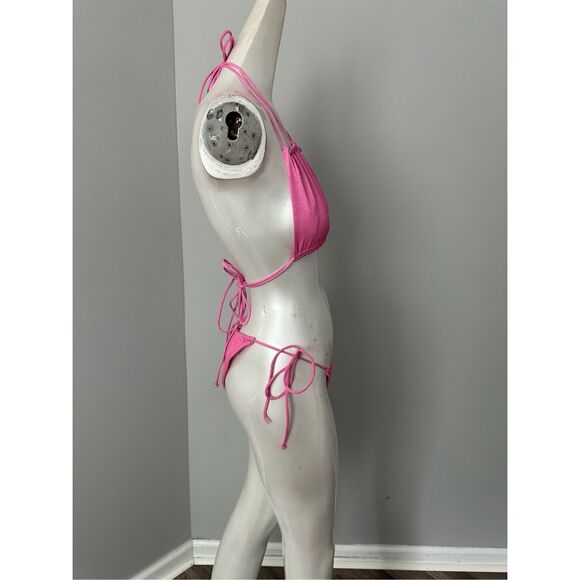 NWT Monica Hansen Beachwear Lurex Halter Bikini Top & Bottom 2Pc Set Pink Small - Picture 5 of 7